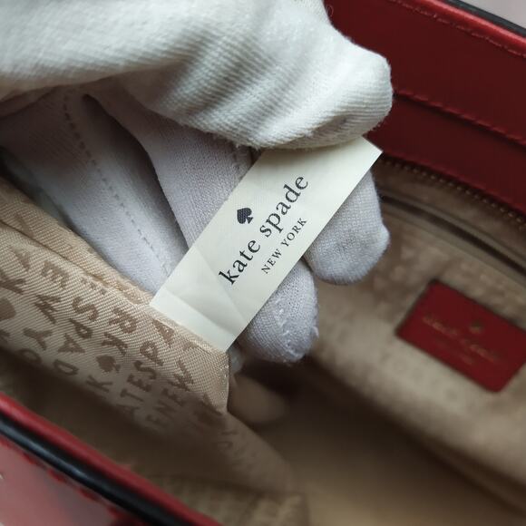 Kate Spade New York Red Leather Double Handles Zipper Closure Tote Shoulder Bag - Picture 12 of 12